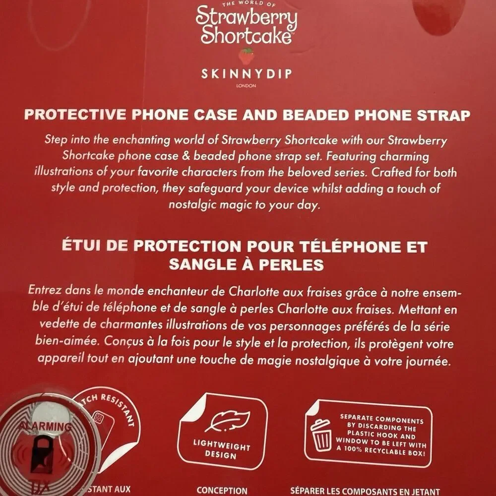 Strawberry Shortcake X Skinny Dip Iphone 15 Pro Max Case & Bead Phone Strap NEW